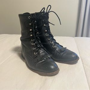 Vintage Justin Combat Black Leather Lace up Boots Size 7B